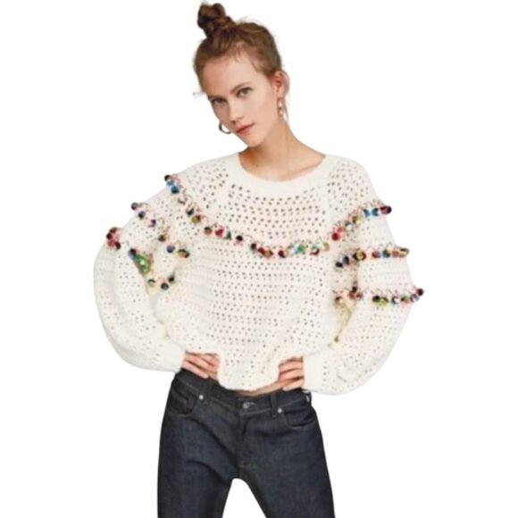 Zara Sweaters - Zara Medium Crochet Pom Pom Detail Cropped Sweater EUC
